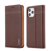 For iPhone 12 / 12 Pro GEBEI Top-grain Leather Horizontal Flip Protective Case with Holder & Card Slots(Brown) Eurekaonline