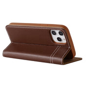 For iPhone 12 / 12 Pro GEBEI Top-grain Leather Horizontal Flip Protective Case with Holder & Card Slots(Brown) Eurekaonline