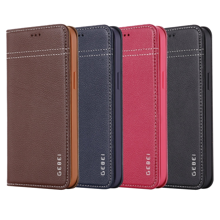 For iPhone 12 / 12 Pro GEBEI Top-grain Leather Horizontal Flip Protective Case with Holder & Card Slots(Brown) Eurekaonline