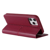 For iPhone 12 / 12 Pro GEBEI Top-grain Leather Horizontal Flip Protective Case with Holder & Card Slots & Wallet & Photo Frame(Wine Red) Eurekaonline