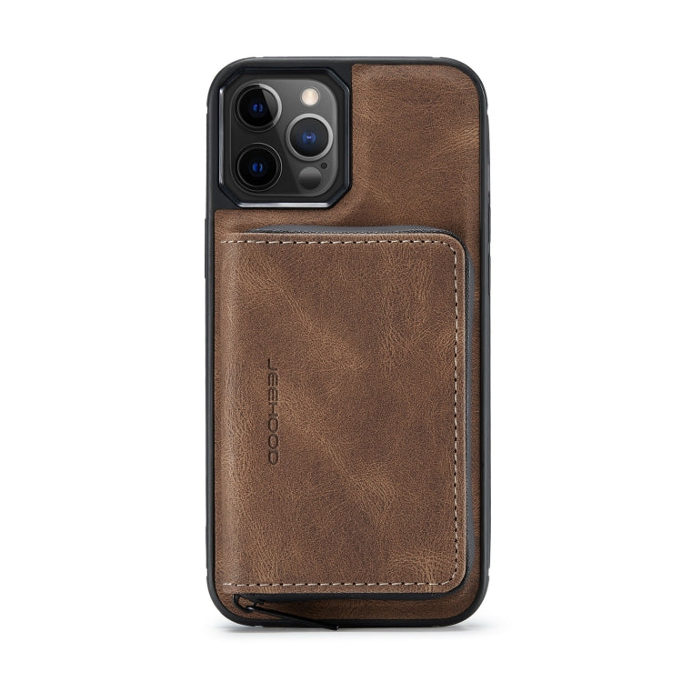 For iPhone 12 / 12 Pro JEEHOOD Magnetic Zipper Horizontal Flip Leather Case with Holder & Card Slot & Wallet(Brown) Eurekaonline