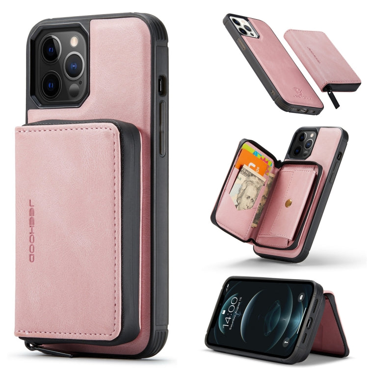 For iPhone 12 / 12 Pro JEEHOOD Magnetic Zipper Horizontal Flip Leather Case with Holder & Card Slot & Wallet(Pink) Eurekaonline