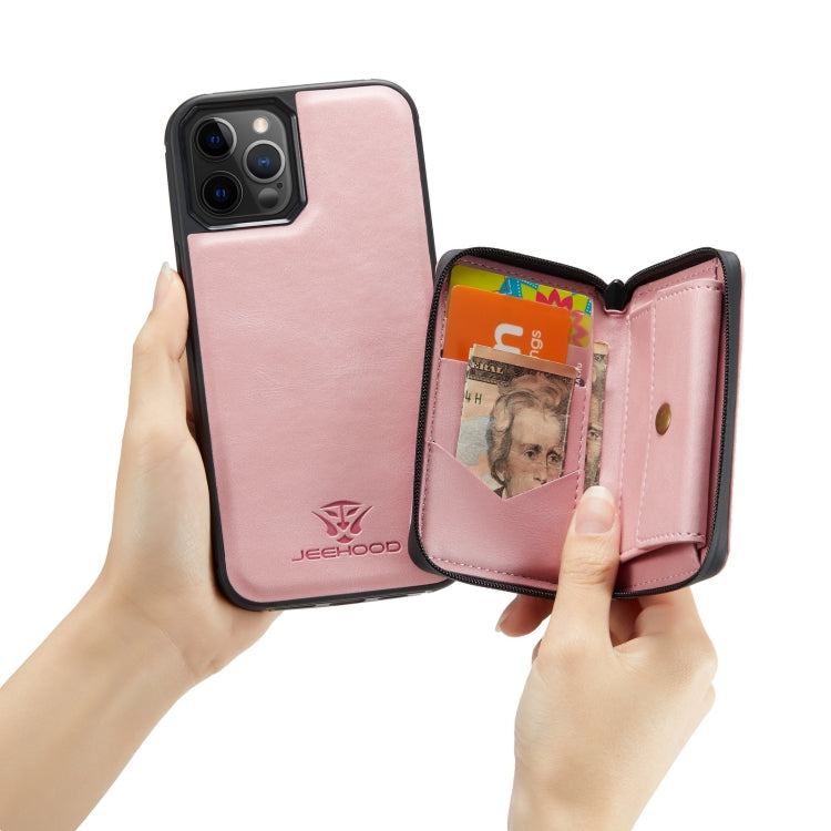 For iPhone 12 / 12 Pro JEEHOOD Magnetic Zipper Horizontal Flip Leather Case with Holder & Card Slot & Wallet(Pink) Eurekaonline