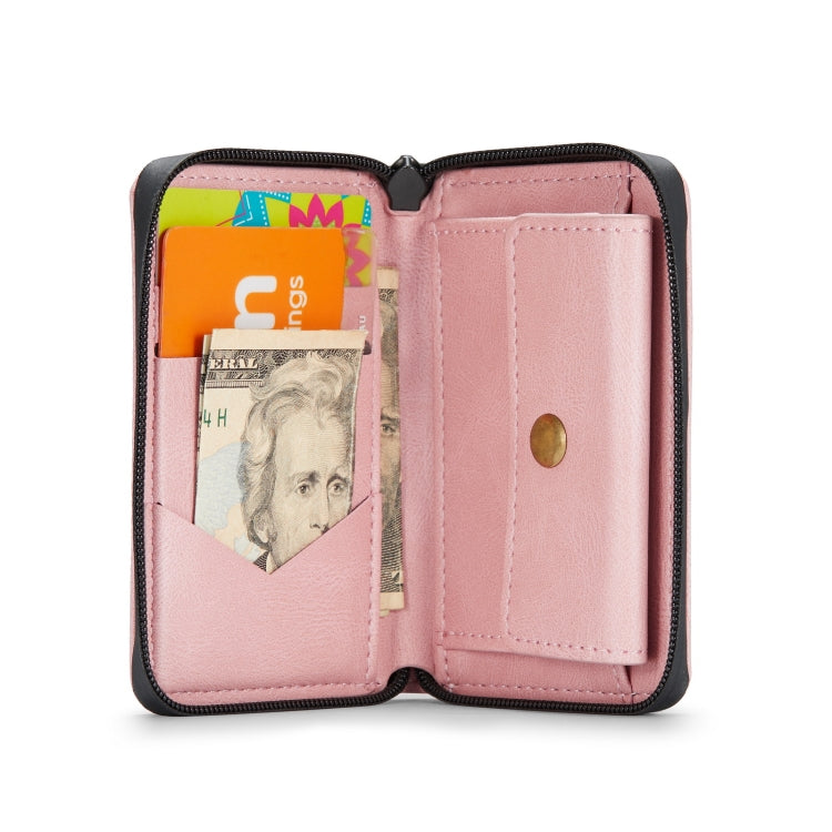 For iPhone 12 / 12 Pro JEEHOOD Magnetic Zipper Horizontal Flip Leather Case with Holder & Card Slot & Wallet(Pink) Eurekaonline