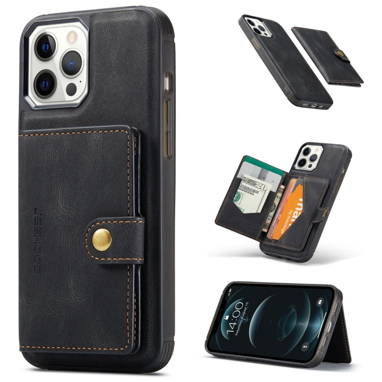 For iPhone 12 / 12 Pro JEEHOOD Retro Magnetic Detachable Protective Case with Wallet & Card Slot & Holder(Black) Eurekaonline