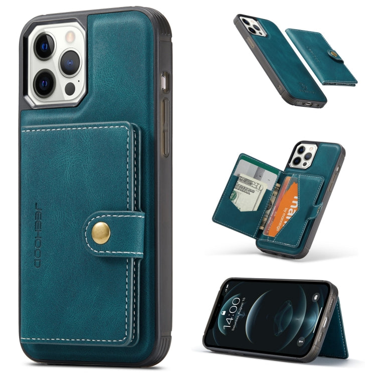 For iPhone 12 / 12 Pro JEEHOOD Retro Magnetic Detachable Protective Case with Wallet & Card Slot & Holder(Blue) Eurekaonline