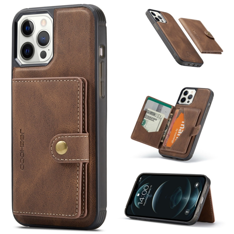 For iPhone 12 / 12 Pro JEEHOOD Retro Magnetic Detachable Protective Case with Wallet & Card Slot & Holder(Brown) Eurekaonline