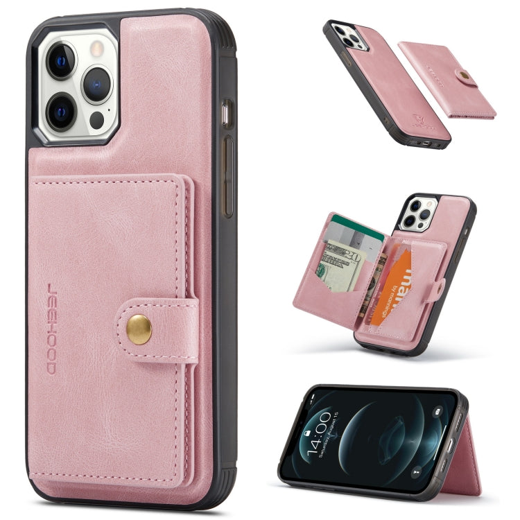 For iPhone 12 / 12 Pro JEEHOOD Retro Magnetic Detachable Protective Case with Wallet & Card Slot & Holder(Pink) Eurekaonline