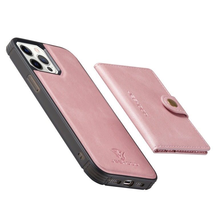 For iPhone 12 / 12 Pro JEEHOOD Retro Magnetic Detachable Protective Case with Wallet & Card Slot & Holder(Pink) Eurekaonline