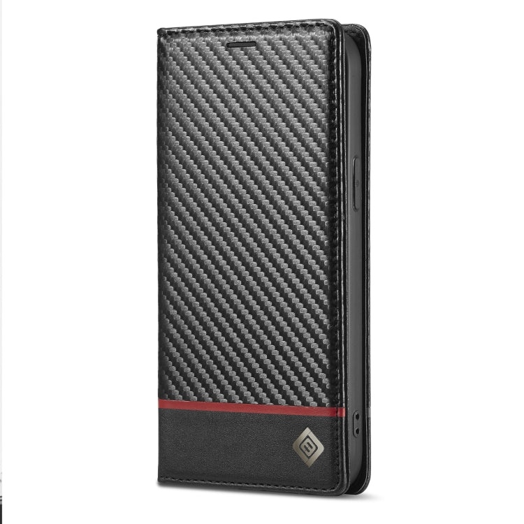  12 Pro LC.IMEEKE Carbon Fiber PU + TPU Horizontal Flip Leather Case with Holder & Card Slot & Wallet(Horizontal Black) Eurekaonline