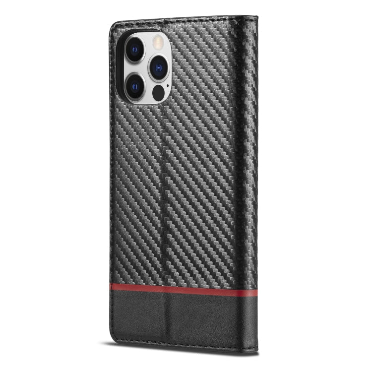 For iPhone 12 / 12 Pro LC.IMEEKE Carbon Fiber PU + TPU Horizontal Flip Leather Case with Holder & Card Slot & Wallet(Horizontal Black) Eurekaonline