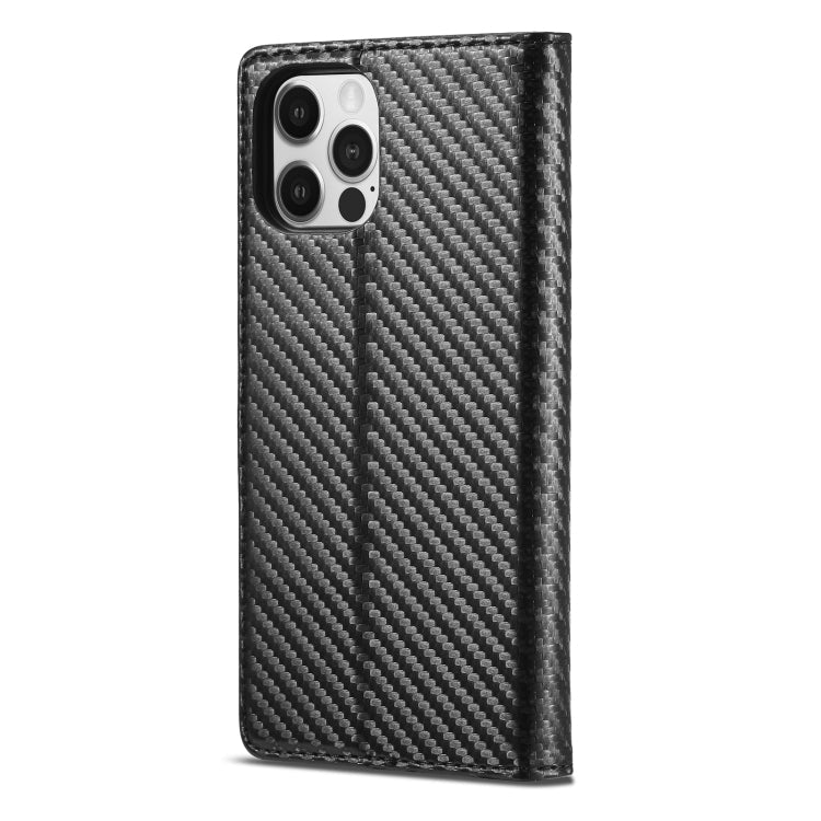For iPhone 12 / 12 Pro LC.IMEEKE Carbon Fiber PU + TPU Horizontal Flip Leather Case with Holder & Card Slot & Wallet(Vertical Black) Eurekaonline