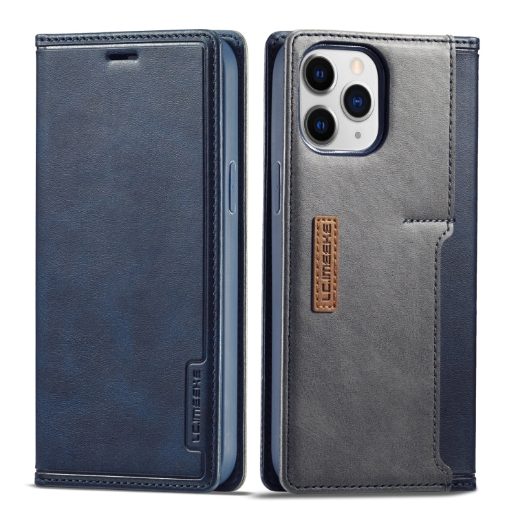 For iPhone 12 / 12 Pro LC.IMEEKE LC-001 Series PU + TPU Color Matching Frosted Horizontal Flip Leather Case with Holder & Card Slot(Blue) Eurekaonline