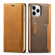 For iPhone 12 / 12 Pro LC.IMEEKE LC-001 Series PU + TPU Color Matching Frosted Horizontal Flip Leather Case with Holder & Card Slot(Brown) Eurekaonline