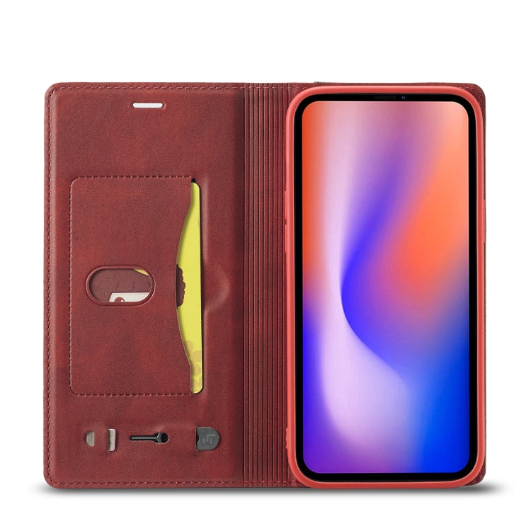 For iPhone 12 / 12 Pro LC.IMEEKE LC-001 Series PU + TPU Color Matching Frosted Horizontal Flip Leather Case with Holder & Card Slot(Red) Eurekaonline