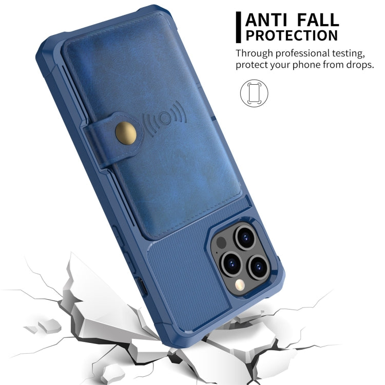 For iPhone 12 / 12 Pro Magnetic Wallet Card Bag Leather Case(Navy Blue) Eurekaonline