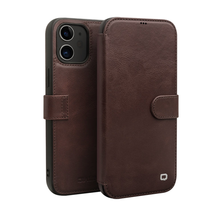 For iPhone 12 / 12 Pro QIALINO Business Magnetic Horizontal Flip Leather Case with Card Slots & Wallet(Dark Brown) Eurekaonline