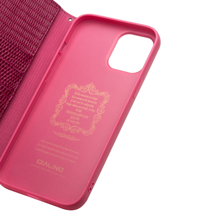 For iPhone 12 / 12 Pro QIALINO Crocodile Texture Horizontal Flip Leather Case with Card Slots & Wallet(Rose Red) Eurekaonline