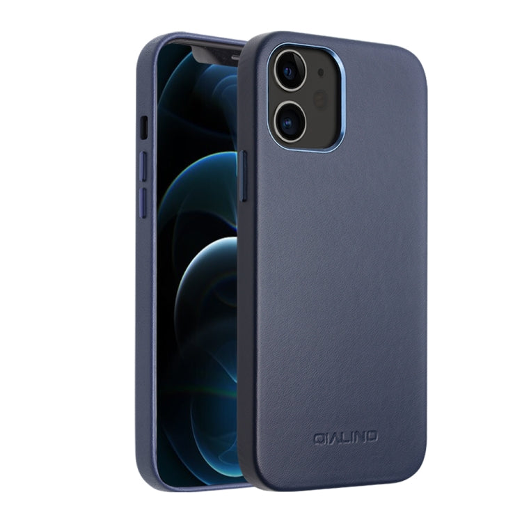 For iPhone 12 / 12 Pro QIALINO Shockproof Cowhide Leather Protective Case(Blue) Eurekaonline