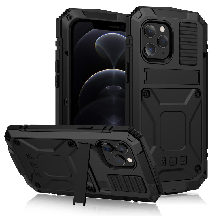  12 Pro R-JUST Shockproof Waterproof Dust-proof Metal + Silicone Protective Case with Holder(Black) Eurekaonline