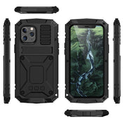 For iPhone 12 / 12 Pro R-JUST Shockproof Waterproof Dust-proof Metal + Silicone Protective Case with Holder(Black) Eurekaonline