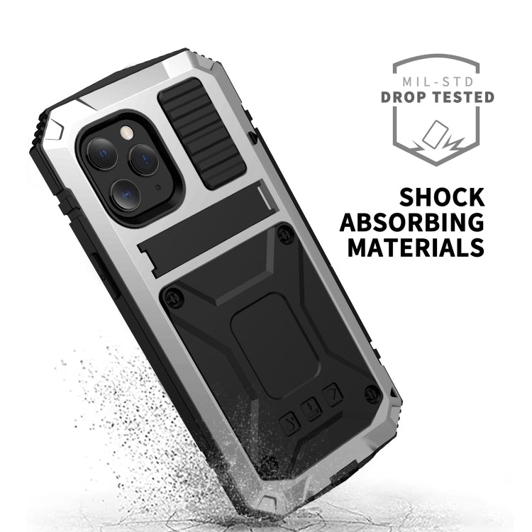 For iPhone 12 / 12 Pro R-JUST Shockproof Waterproof Dust-proof Metal + Silicone Protective Case with Holder(Silver) Eurekaonline