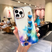 For iPhone 12 Gold Halo Marble Pattern Case with Love Bracelet(Blue) Eurekaonline