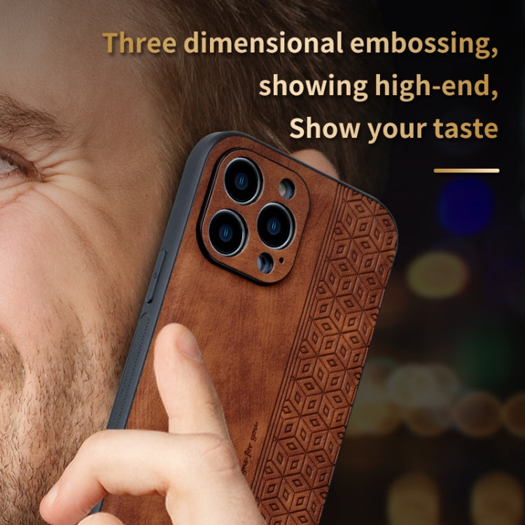 For iPhone 12 Pro AZNS 3D Embossed Skin Feel Phone Case(Brown) Eurekaonline