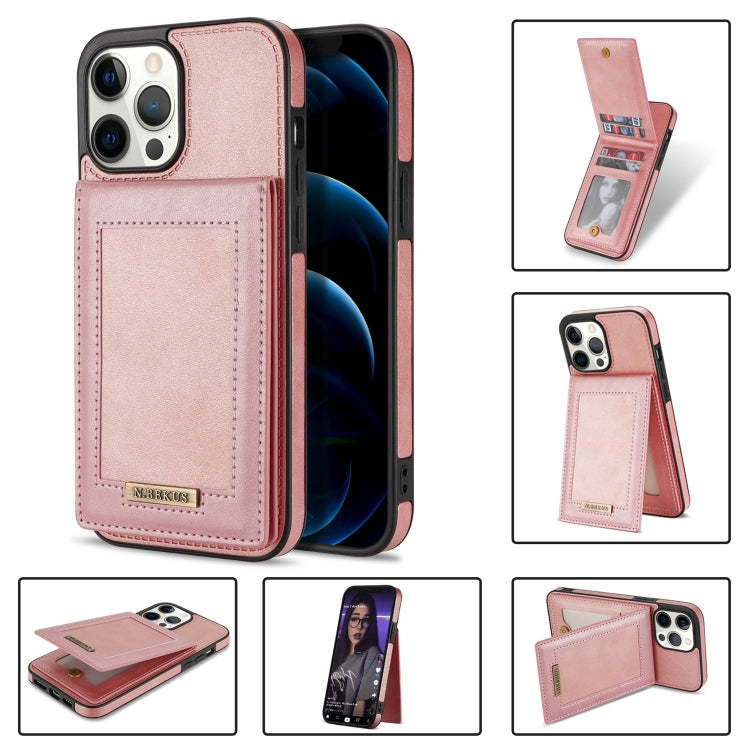 For iPhone 12 Pro N.BEKUS Vertical Flip Card Slot RFID Phone Case(Rose Gold) Eurekaonline