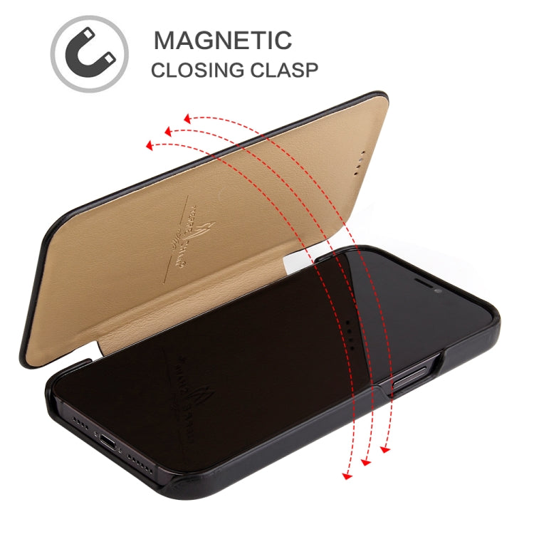 For iPhone 12 mini Fierre Shann Business Magnetic Horizontal Flip Genuine Leather Case (Black) Eurekaonline