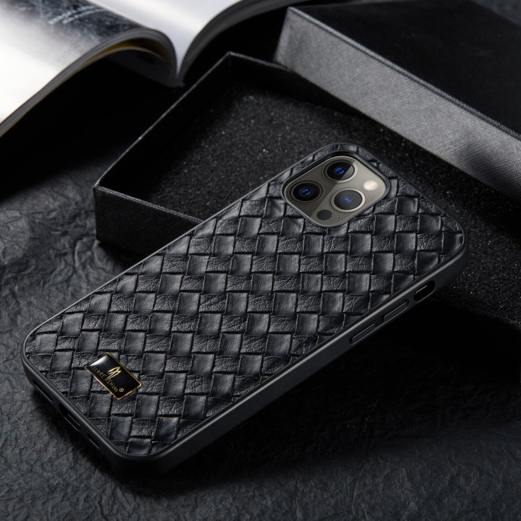 For iPhone 12 mini Fierre Shann Leather Texture Phone Back Cover Case (Woven Black) Eurekaonline