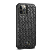 For iPhone 12 mini Fierre Shann Leather Texture Phone Back Cover Case (Woven Black) Eurekaonline