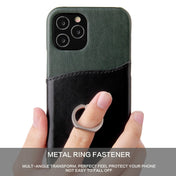For iPhone 12 mini Fierre Shann Oil Wax Texture Genuine Leather Back Cover Case with 360 Degree Rotation Holder & Card Slot(Black+Green) Eurekaonline