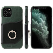 For iPhone 12 mini Fierre Shann Oil Wax Texture Genuine Leather Back Cover Case with 360 Degree Rotation Holder & Card Slot(Black+Green) Eurekaonline