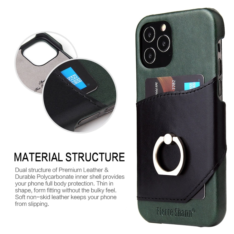 For iPhone 12 mini Fierre Shann Oil Wax Texture Genuine Leather Back Cover Case with 360 Degree Rotation Holder & Card Slot(Black+Green) Eurekaonline