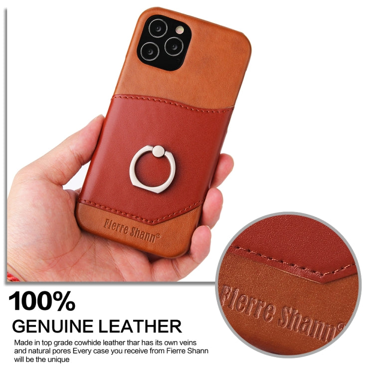 For iPhone 12 mini Fierre Shann Oil Wax Texture Genuine Leather Back Cover Case with 360 Degree Rotation Holder & Card Slot(Light Brown+Dark Brown) Eurekaonline