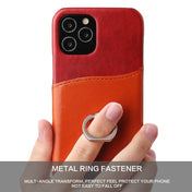 For iPhone 12 mini Fierre Shann Oil Wax Texture Genuine Leather Back Cover Case with 360 Degree Rotation Holder & Card Slot(Red+Light Brown) Eurekaonline