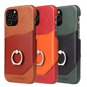For iPhone 12 mini Fierre Shann Oil Wax Texture Genuine Leather Back Cover Case with 360 Degree Rotation Holder & Card Slot(Red+Light Brown) Eurekaonline