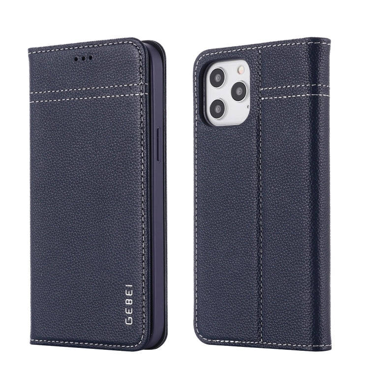 For iPhone 12 mini GEBEI Top-grain Leather Horizontal Flip Protective Case with Holder & Card Slots (Blue) Eurekaonline