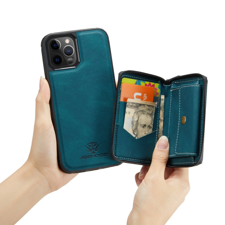 For iPhone 12 mini JEEHOOD Magnetic Zipper Horizontal Flip Leather Case with Holder & Card Slot & Wallet (Blue) Eurekaonline