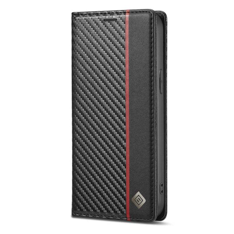 For iPhone 12 mini LC.IMEEKE Carbon Fiber PU + TPU Horizontal Flip Leather Case with Holder & Card Slot & Wallet (Vertical Black) Eurekaonline