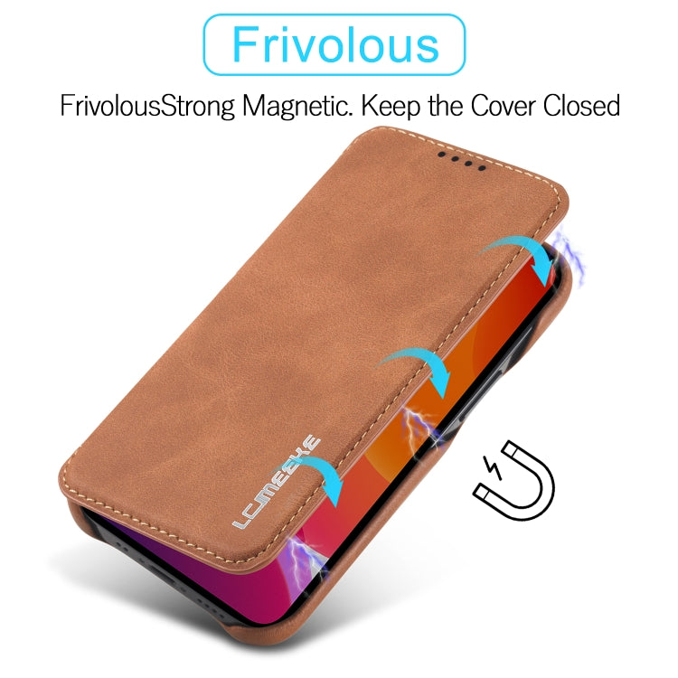 For iPhone 12 mini LC.IMEEKE Hon Ancient Series Horizontal Flip Leather Case with Holder & Card Slot(Brown) Eurekaonline