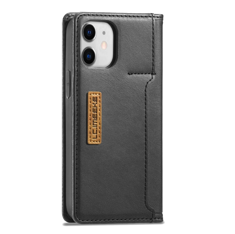 For iPhone 12 mini LC.IMEEKE LC-001 Series PU + TPU Color Matching Frosted Horizontal Flip Leather Case with Holder & Card Slot(Black) Eurekaonline