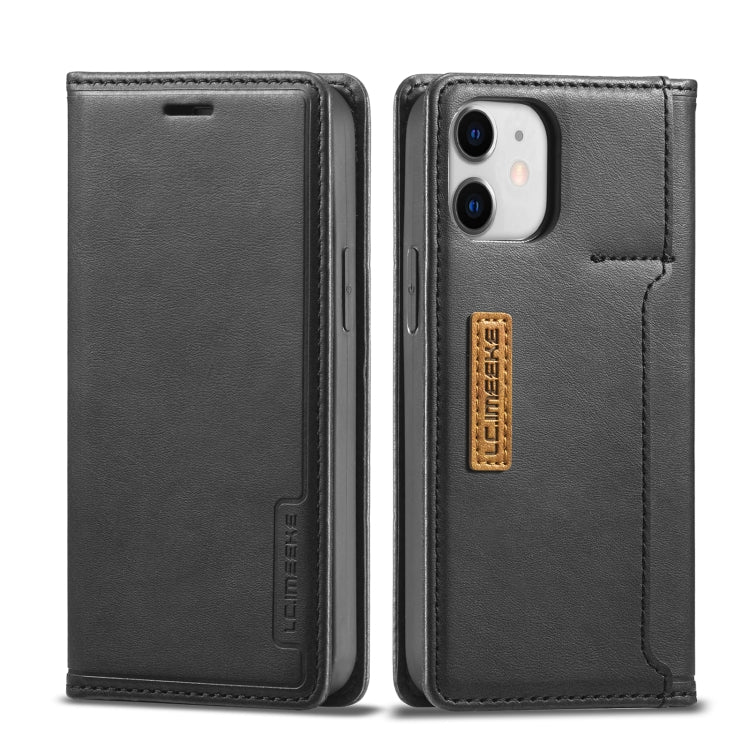 For iPhone 12 mini LC.IMEEKE LC-001 Series PU + TPU Color Matching Frosted Horizontal Flip Leather Case with Holder & Card Slot(Black) Eurekaonline