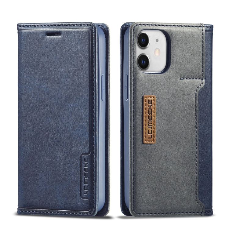 For iPhone 12 mini LC.IMEEKE LC-001 Series PU + TPU Color Matching Frosted Horizontal Flip Leather Case with Holder & Card Slot(Blue) Eurekaonline