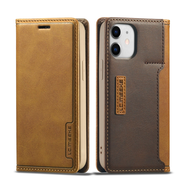 For iPhone 12 mini LC.IMEEKE LC-001 Series PU + TPU Color Matching Frosted Horizontal Flip Leather Case with Holder & Card Slot(Brown) Eurekaonline