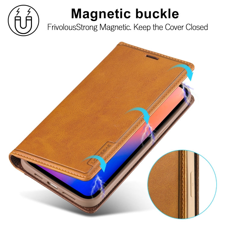 For iPhone 12 mini LC.IMEEKE LC-001 Series PU + TPU Color Matching Frosted Horizontal Flip Leather Case with Holder & Card Slot(Brown) Eurekaonline