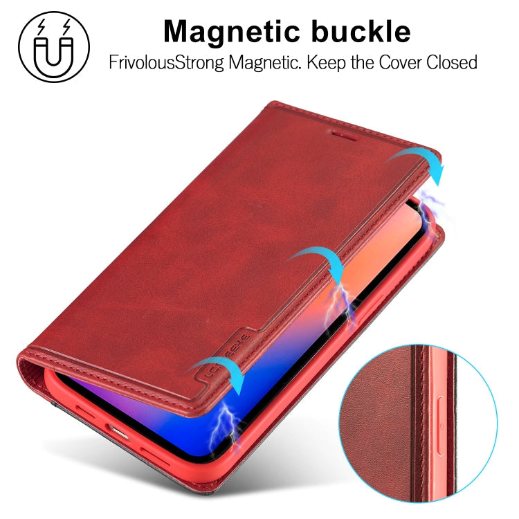 For iPhone 12 mini LC.IMEEKE LC-001 Series PU + TPU Color Matching Frosted Horizontal Flip Leather Case with Holder & Card Slot(Red) Eurekaonline