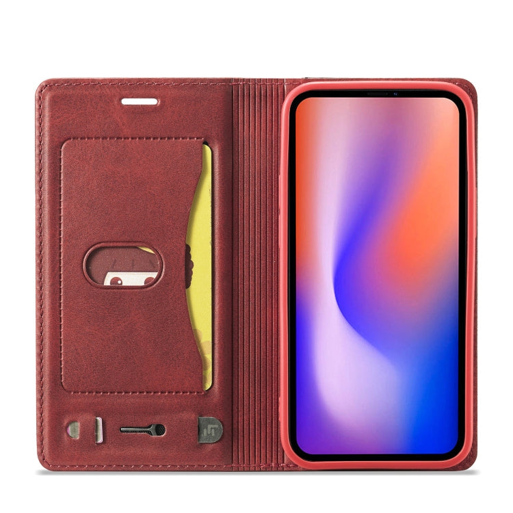 For iPhone 12 mini LC.IMEEKE LC-001 Series PU + TPU Color Matching Frosted Horizontal Flip Leather Case with Holder & Card Slot(Red) Eurekaonline