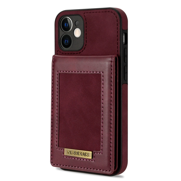 For iPhone 12 mini N.BEKUS Vertical Flip Card Slot RFID Phone Case (Wine Red) Eurekaonline